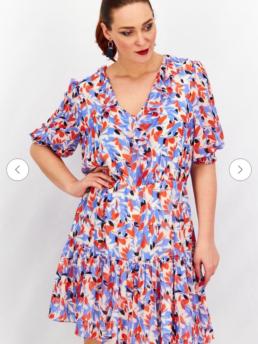 NWT Lauren Ralph Lauren Floral Ruffle Dress Petite 14 Blue Pink Puff Sleeve